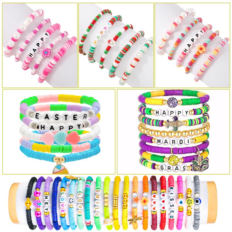 JMUQ 50 Strands Clay Beads  50 Colors Flat Preppy Polymer Clay Heishi Beads with Letter Beads for Friendship Bracelets Jewelry Making Kit  DIY Arts and Crafts - Image 5
